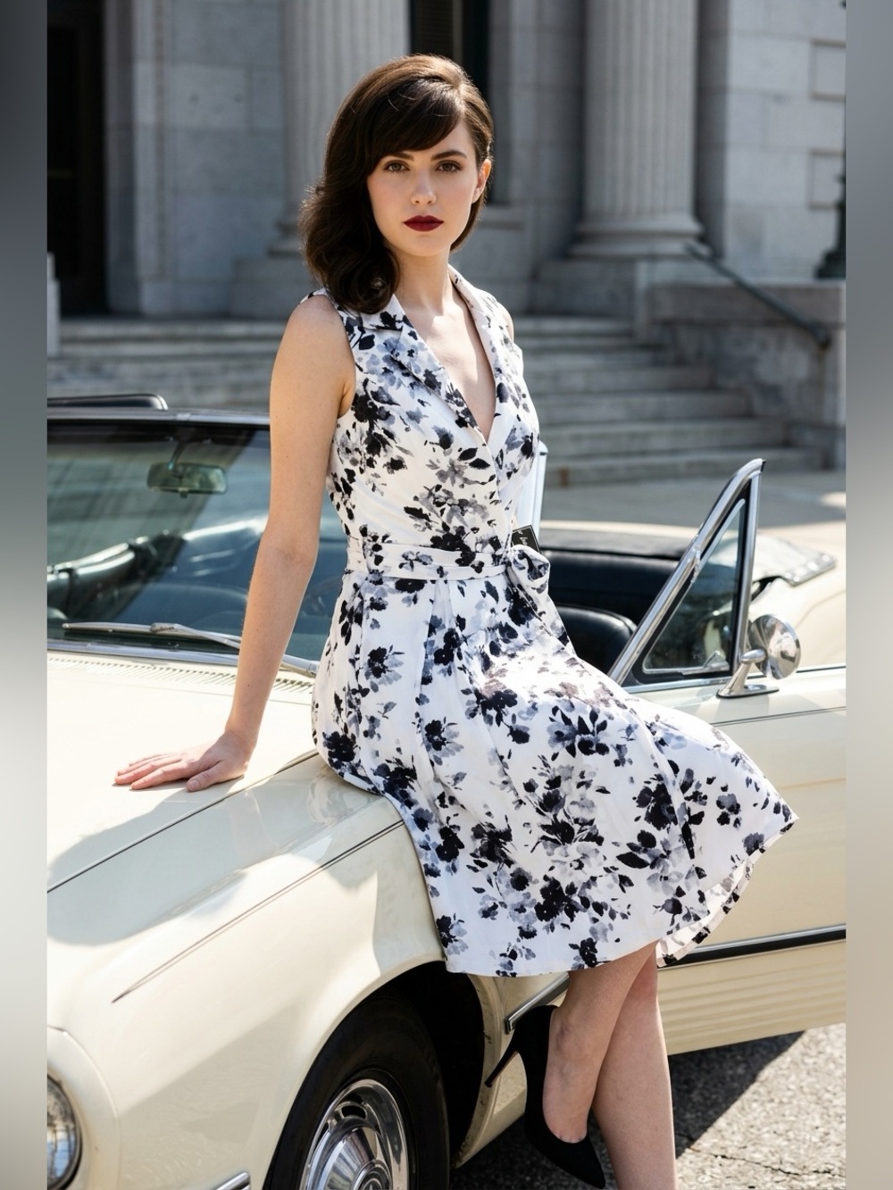 Jessica Howard White Dress with Black Floral Print